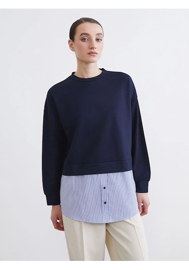 Lc Waikiki Lacivert Gömlek Detaylı Kadın Sweatshirt Tunik