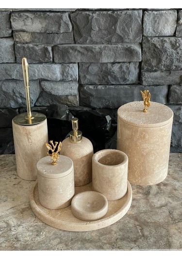 Light Traverten 7'li Banyo Seti Aksesuarlı Beyaz