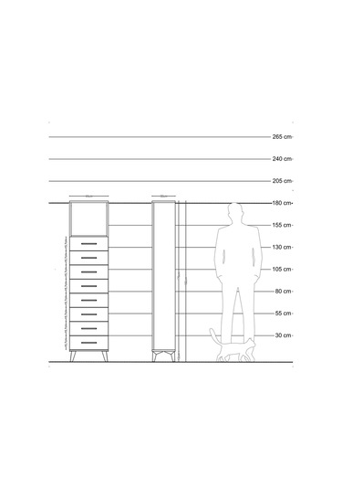 Arges Dolap Tek Raflı 8 Çekmeceli 44x30x182 Antrasit-aytaşı Antrasit