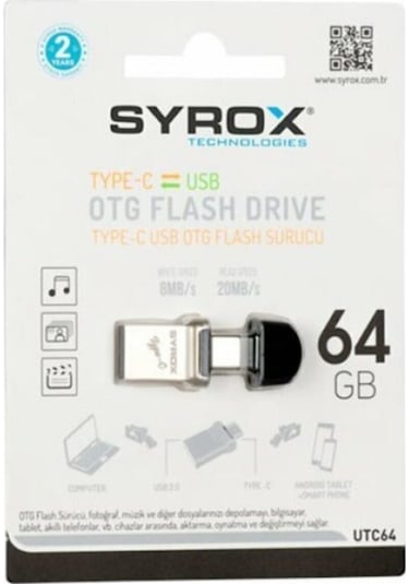 Syrox Type-c Ve Usb 2.0 Usb Flash Bellek 64 Gb. Otg Çift Giriş