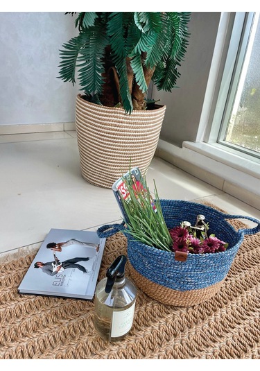 Kulplu Düzenleyici Sepet Leke Tutmaz Mavi-natural 31x20 Cm Natural