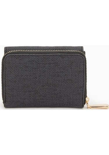 Dokulu Kumaş Detaylı Cüzdan - Siyah Siyah