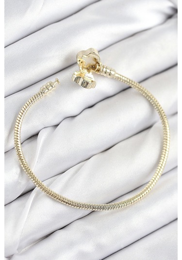 Pirinç Charm Zirkon Taşlı Yonca Model Gold Renk Kadın Bileklik - Tj-bb7805 Çok Renkli