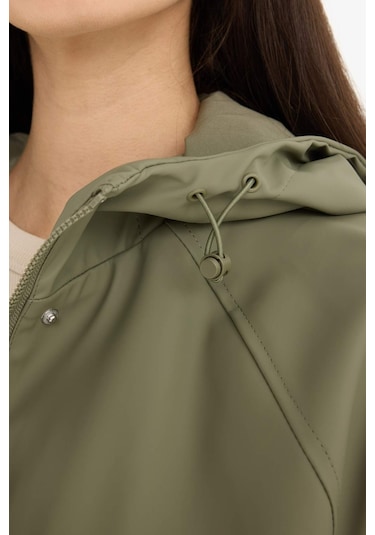 Defacto Regular Fit Kapüşonlu Suni Deri Yağmurluk E8552ax25aukh402 Haki