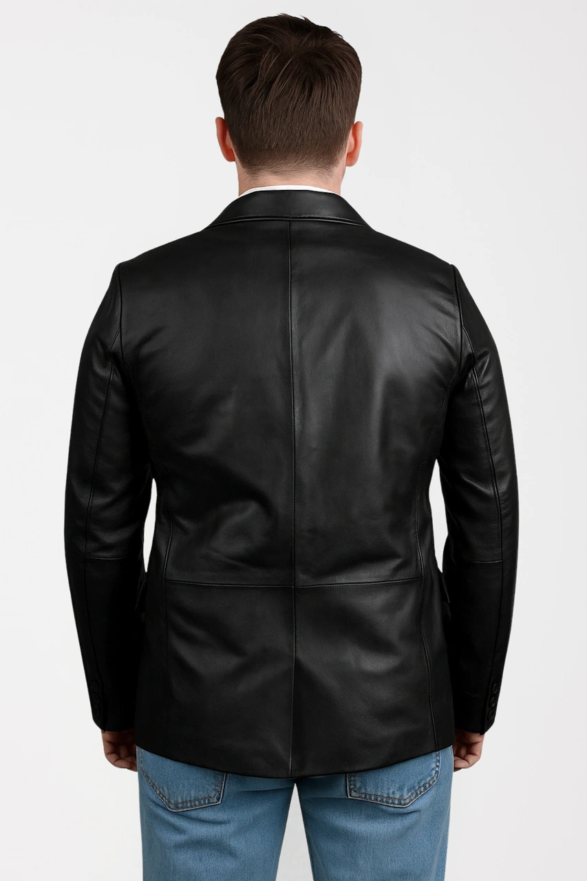 Derije Armada Hakiki Deri Punto Dikişli Erkek Siyah Blazer Ceket & Yelek Siyah