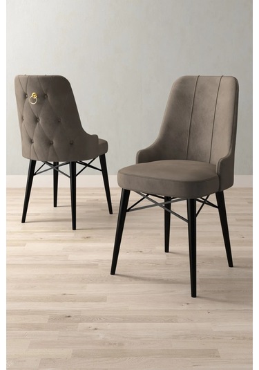 Mitra Serisi, 6 Adet Cappucino Mutfak Sandalyesi, Siyah Gürgen Ayak, 1. Sınıf Babyface Kumaş