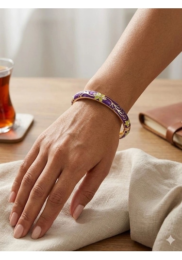 Purple Blossom Mine İşlemeli Kelepçe Bileklik - Kbl0468 Çok Renkli