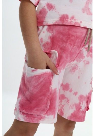 Toontoy Kız Çocuk Batikli Tavşan Baskılı Şortlu Takım Gülkurusu