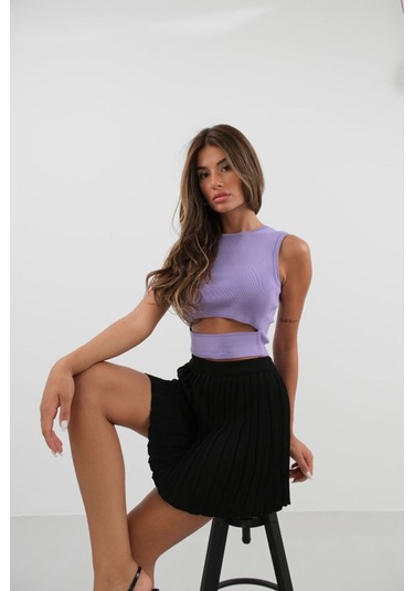 Pencere Detay Triko Bluz LILA