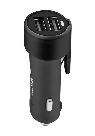 Pazly Araç İçin 3'ü 1 Arada Çift Usb Şarj Cihazı Ve Acil Durum Kırıcı Takımı - C5191 Siyah