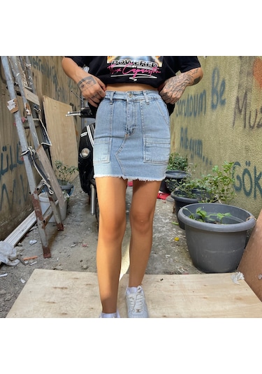 Kaizer Kadın Kot Mini Etek Buz Mavisi