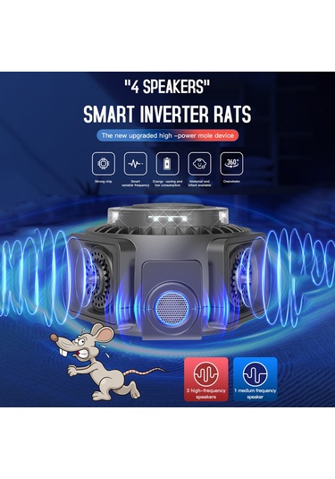 Yaozixa Siyah 360 Derece Aydınlatmalı Güçlü Fare, At, Mus, Sinek, Karınca, Yarasa Kovucu - Avrupa Standartı Abs Malzeme, 25-65khz, 300m² Kapsama