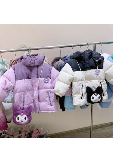 Snapbuy Kız Çocuk Kışlık Mont Kuromi Desenli Şık Ve Rahat Pamuklu Dolgulu Ceket Mor