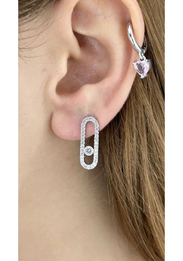 Zirkon Taşlı, Ataç, Çelik Küpe 613, Gümüş Renk Gümüş