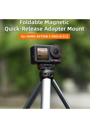 Djı Osmo Action 5 Pro / 4/3 Sunnylife Katlanabilir Manyetik Hızlı Bırakma Montaj Eylem Kamera Selfie Çubuğu Tripod Adaptörü Kam Standı Siyah
