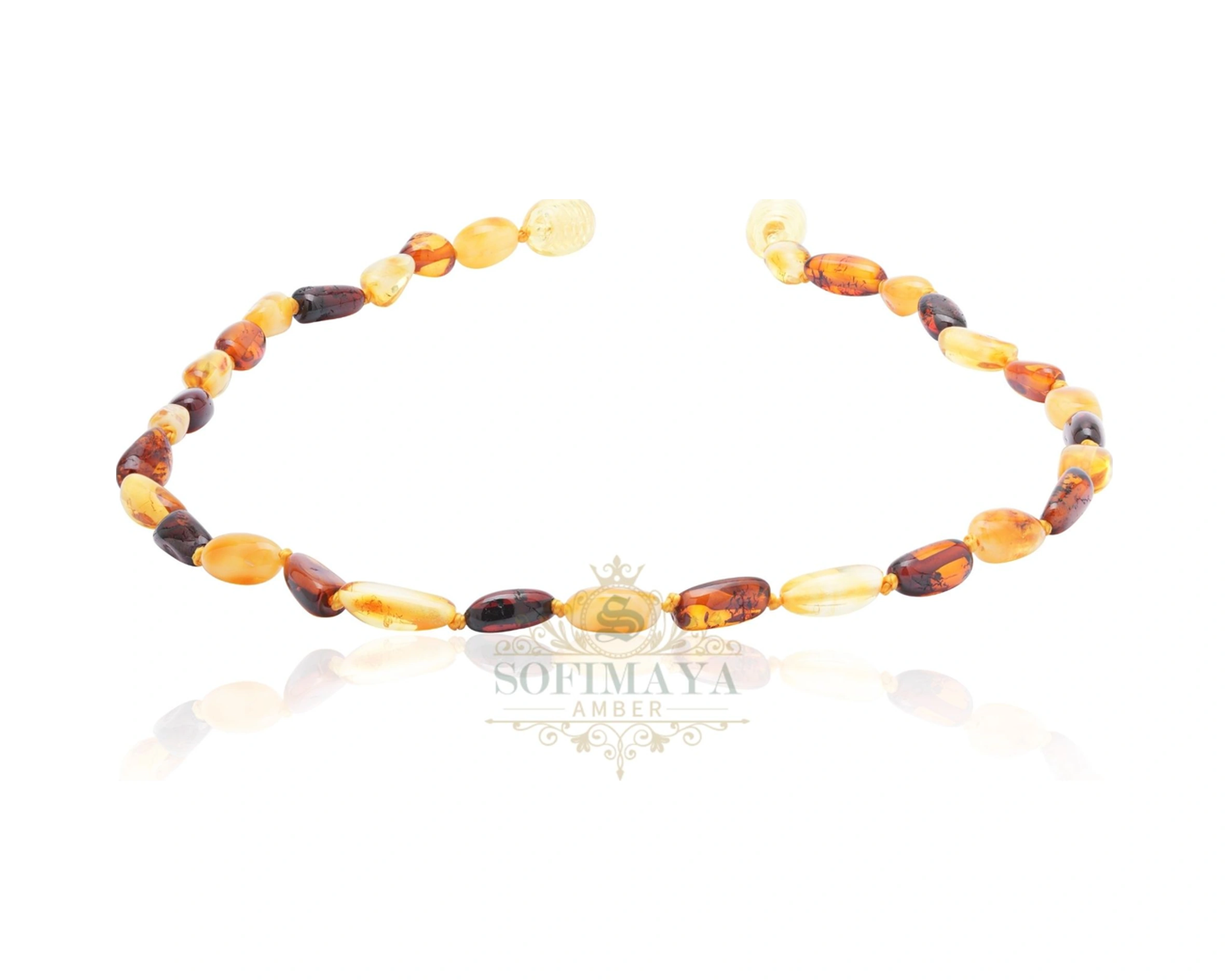 Sofi Maya Oval Multicolor Kehribar Diş Kolyesi