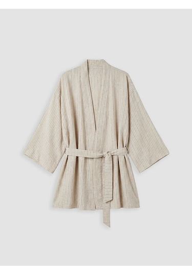 Lc Waikiki Bej Şal Yaka Keten Görünümlü Kadın Kimono
