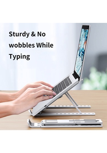 Xindoker Laptop İçin Ergonomik Abs Destek Aparatı - 10 Seviye Yükseklik Ayarlı, Soğutucu Delikli, Katlanabilir Ve Taşınabilir Siyah Masaüstü Tutucu