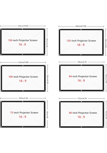 Maiyame 72 İnç 16:9 Portatif Katlanabilir Poliester Projektör Perdesi - Taşınabilir Yumuşak Ekran