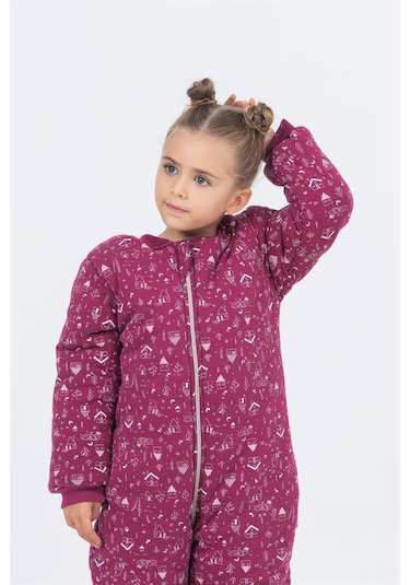 Kız Erkek Çocuk Kalın Elyaf Dolgulu Premium Kalite 2.5 Tog Desenli Uyku Tulumu Mürdüm