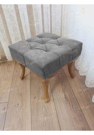 Kapitoneli Makyaj Pufu Ayak Ucu Puf Gold Ayak 45 45 Gri