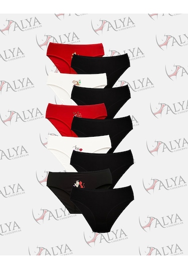 Alya Underwear Kadın Külot Basic Slip Renkli Pamuklu Iç Çamaşırı 10'lu Paket Multicolor-x32 Multicolor - X40
