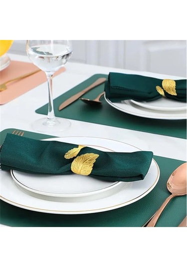 Geeroyoo 12'li Set Altın Yaprak Desenli Şık Peçete Halkası - Masanıza Zarafet Katın Altın
