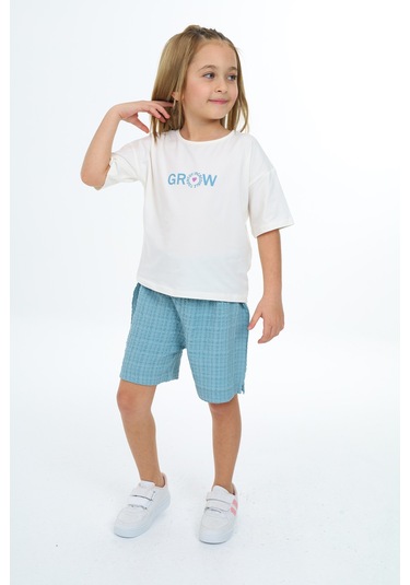 Toontoy Kız Çocuk Baskılı Şortlu Takım Açık Mavi