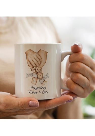 Bk Gift Kişiye Özel Aile El Tasarımlı Beyaz Kupa Bardak -3, Anneye Hediye, Yeni Doğum Hediyesi Kobitmeyencom30291 Bk Gift