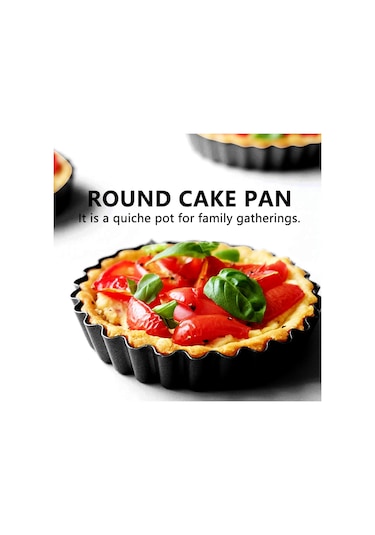 Xurunkeji 6'lı Tart Kalıbı Seti, Küçük Yapışmaz 4 İnçlik Kiş Kalıbı, Çıkarılabilir Tabanlı Karbon Çelik Kiş Kalıbı, Pişirme Ve Fırınlama İçin Siyah