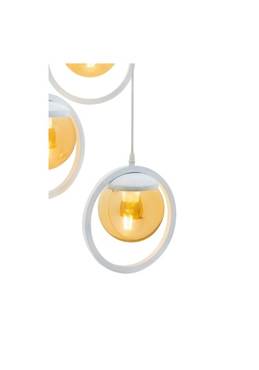 Halka 3 Lu Tepsi Glop Bal Rengi Camlı Beyaz Avize. Salon, Mutfak, Beyaz