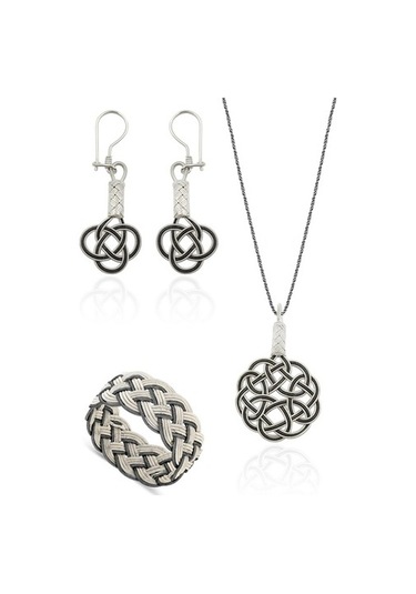 Kazaziye Aşk Düğümü Set El Işi Gümüş Yüzük Küpe Ve Kolye Ucu Takı