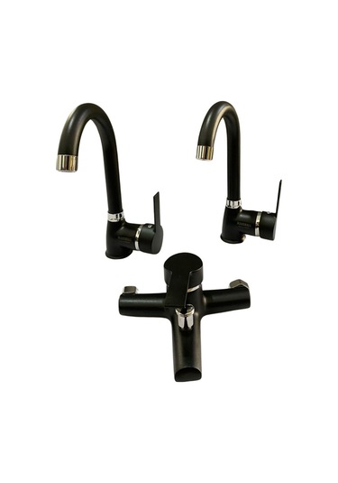 Rudi Armatür Mutfak Eviye/ Banyo Lavabo/ Banyo Duş Bataryası Takımı Pirinç Malzeme Siyah