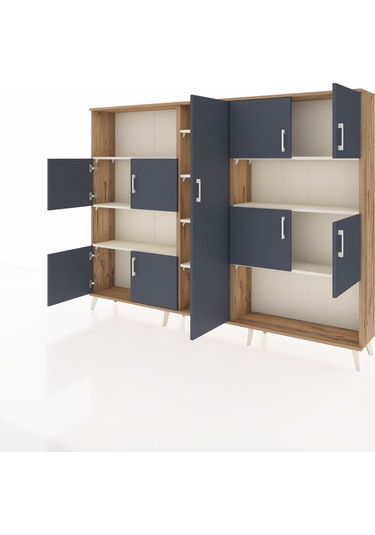 Arges Dolap 10 Raflı 9 Kapaklı 220x30x163 Çam-antrasit/aytaşı Çam-antrasit/aytaşı