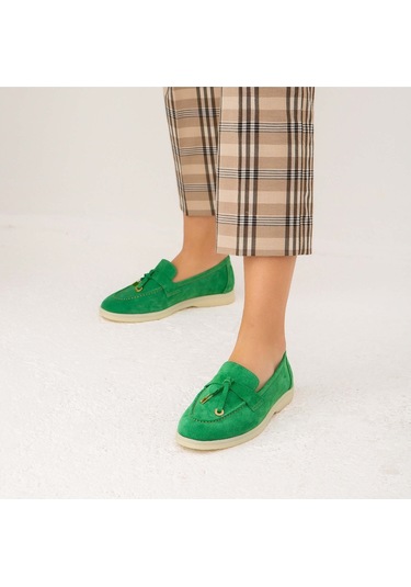 Tamer Tanca Kadın Hakiki Deri Yeşil Loafer Ayakkabı 902 2015 Bn Ayk Y22 Yesıl Paye Yeşil