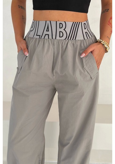 Yıkamalı Gabardin Lastikli Pantolon Gri