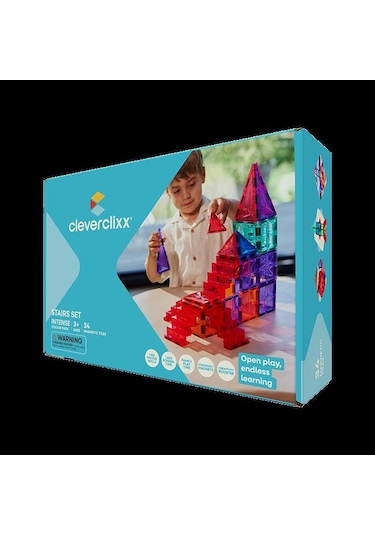 Cleverclixx Stairs Set Manyetik Bloklar, Intense 34 Parça