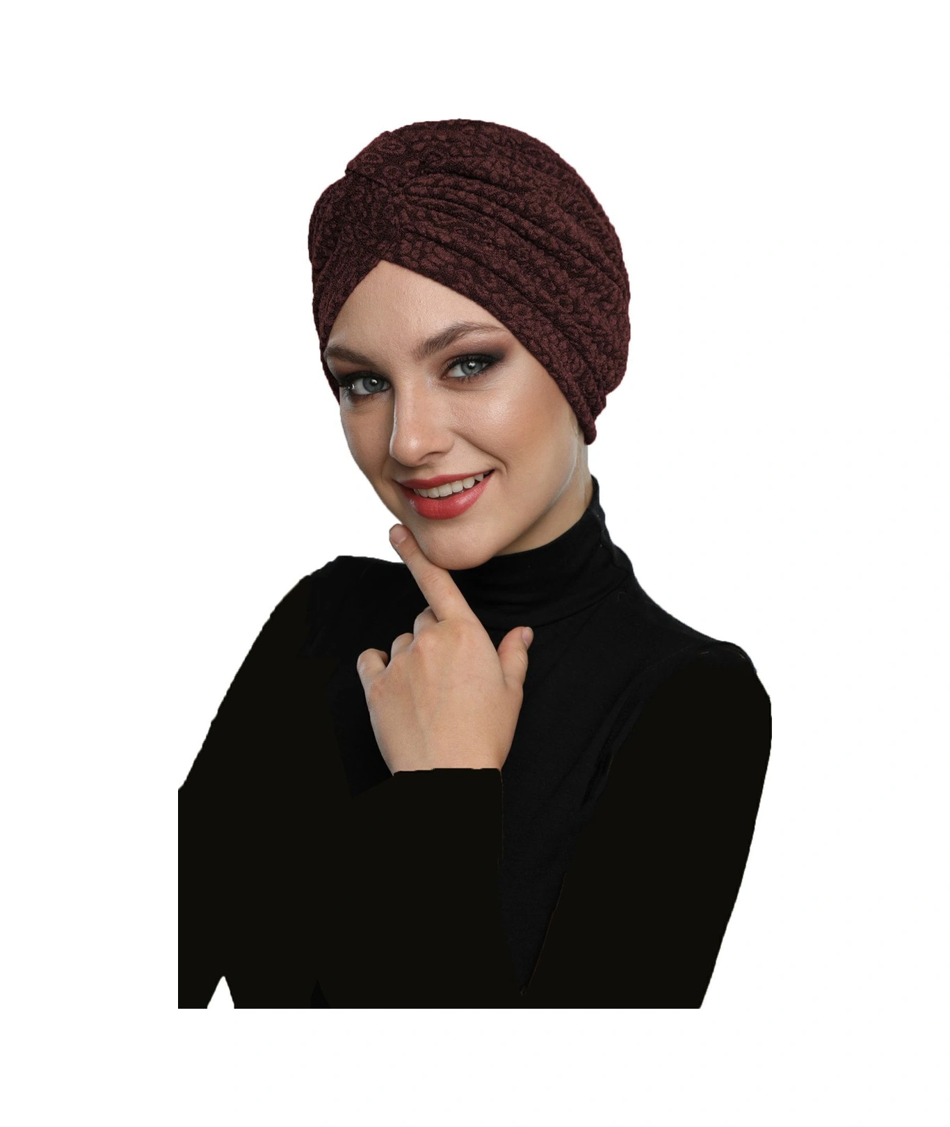 Brokar Bantlı Kahverengi Astarlı Hazır Türban Tesettür Bone Kahve