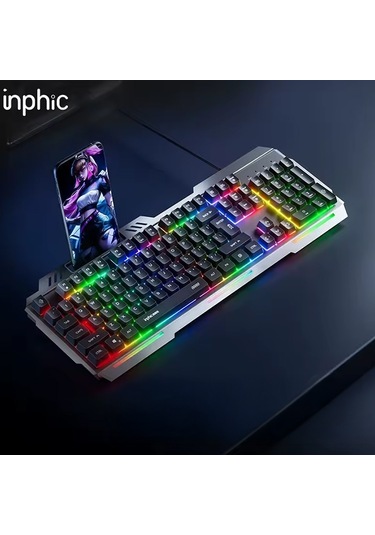 Inphic K2 Usb Kablolu Oyun Klavyesi 104-key Sessiz Oyun Klavyesi Bilgisayar Laptop İçin Cep Telefonu Yerleştirme Alanı
