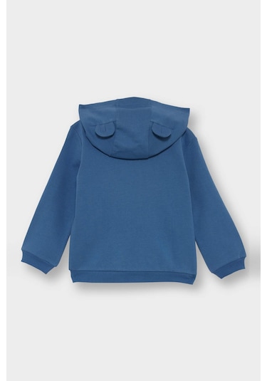 Defacto Erkek Bebek 3lü Takım Kapüşonlu Düğmeli Hırka Baskılı Uzun Kollu Tişört Çizgili Alt F2210a525aube88 Mavi
