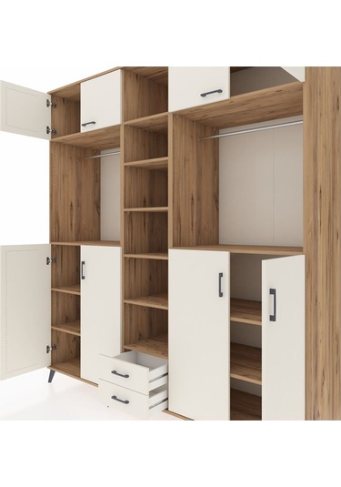 Kronos Dolap 14 Raflı 2 Çekmeceli 2 Askılı 220x59x243 Çam-aytaşı/aytaşı Aytası/aytası