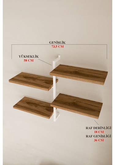 Aju 4 Katlı Duvar Rafı Metal Çerçeveli Dekoratif Kitaplık Ve Raf Ünitesi Modern Ve Minimalist Beyaz