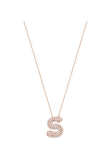 Beyaz Zirkon Taşlı Gümüş Harf Kolye - S Harfi Rose Gold