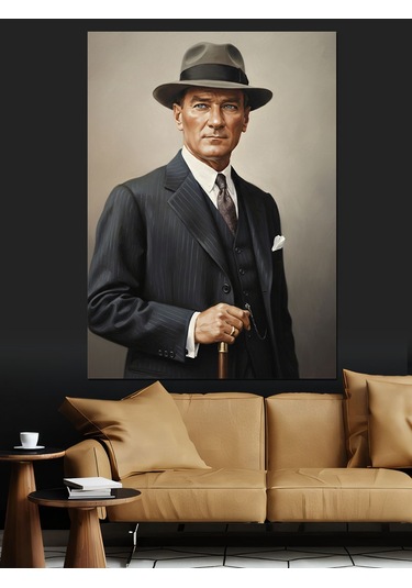 Şapkalı Mustafa Kemal Atatürk Dekoratif Kanvas - Mdf Ahşap Tablo