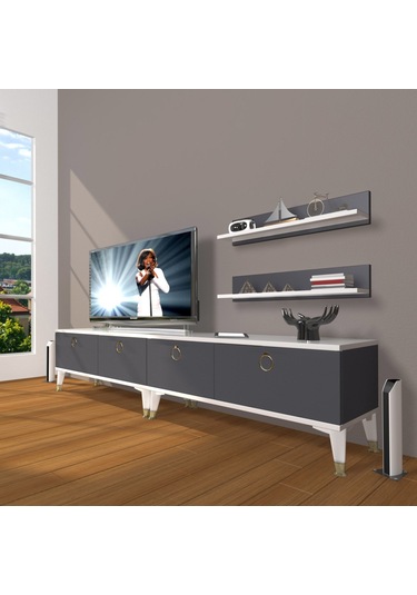 Decoraktiv Eko 200t Mdf Gold Tv Ünitesi Tv Sehpası Beyaz - Antrasit