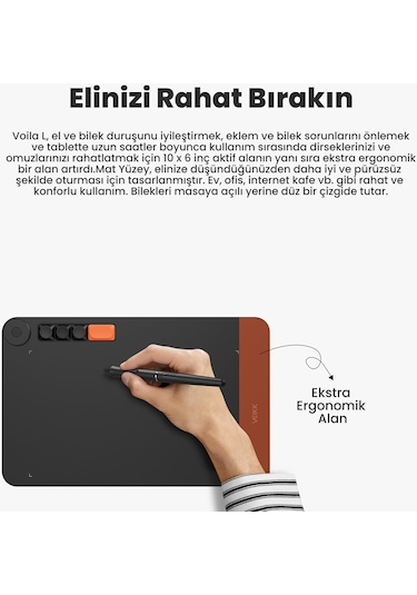 Veikk VO1060 V2 10x6" 16384Levels 5080 LPI Grafik Tablet+Kalem
