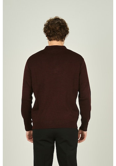 Ateş Triko Erkek Polo Yaka Düğmeli Yün Kazak 6091023 K.bordo K.bordo Koyu Bordo