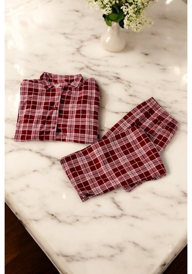 Arcan Battal Süet Düğmeli Uzunkol Pijama Takımı Bordo