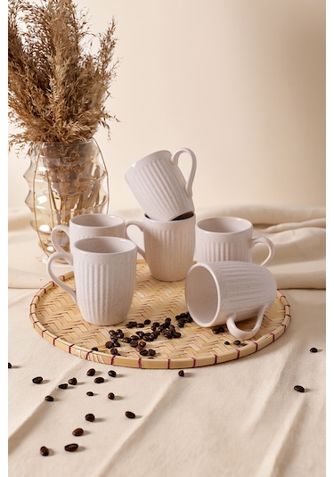 Keramika Reaktif Krem Bulut Line Kupa 9 Cm 6 Adet Q59