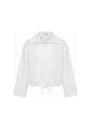Nauvè Kısa Düğmeli Oversize Trençkot Beyaz